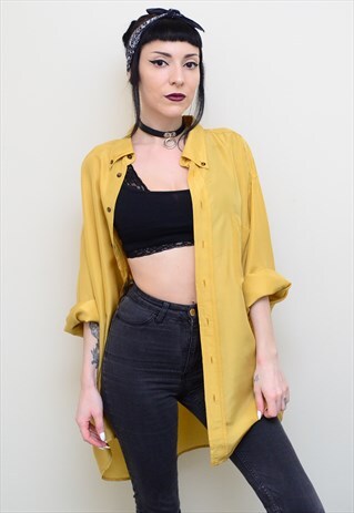 VINTAGE 90'S GENUINE SILK TUSCANY YELLOW OVERSIZED SHIRT