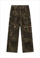 CARGO POCKET LEOPARD JEANS ANIMAL PRINT DENIM SPOT PANTS