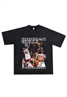 Black Washed Dennis Rodman Retro fans T shirt tee 