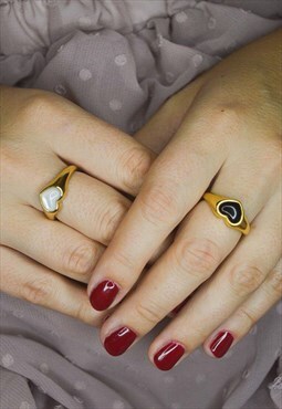 Black Onyx Heart Gold Ring
