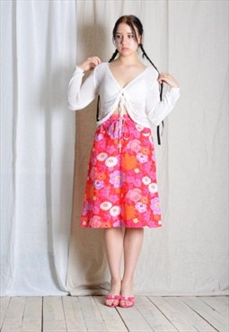 Vintage 90s Colourful Flower Print Midi Skirt
