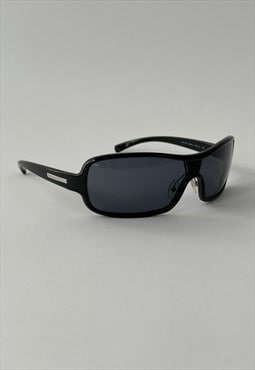 Prada Sunglasses Vintage 90s Aviator Black Logo Shield 