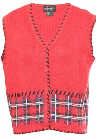 VINTAGE RED CHECKED SWEATER VEST - M