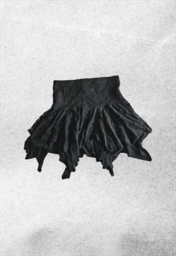 vintage y2k black fairy lace asymetrical mini skirt