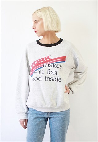 VINTAGE 90' GREY SWEATSHIRT WITH LOGO ON THE CHEST