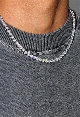 WOMEN'S 5MM 18" DIAMOND ICED CURB NECKLACE CHAIN - SILVER