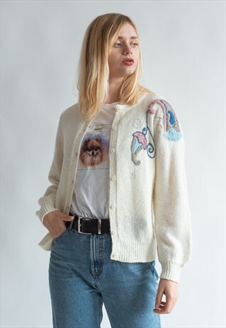 VINTAGE 80S WOOL CHIC HANDKNIT CARDIGAN
