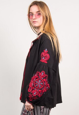 VINTAGE 90'S HIPPIE EMBROIDERED TOP BLOUSE