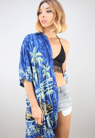 VINTAGE OVERSIZED SHORT SLEEVE HAWAIIAN PATTERNED SHIRT