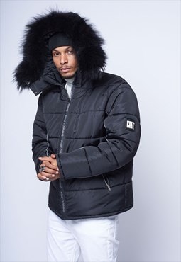 Black Hooded Reflective Puffer Jacket