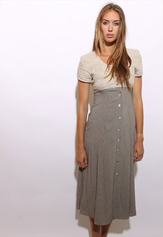 VINTAGE 1990'S 90'S WOVEN LINEN & CHECKERED MAXI DRESS S-M