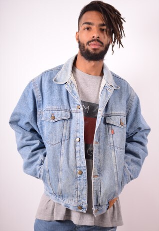 MENS VINTAGE DENIM JACKET LARGE BLUE 90S
