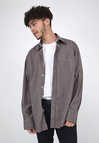 VINTAGE 90'S LACOSTE GREY & PINK CHEQUERED SHIRT