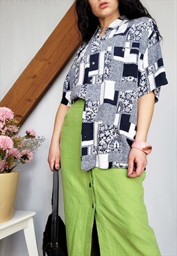 Vintage 90s flower geometric print shirt blouse top