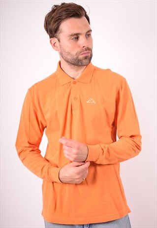 KAPPA MENS VINTAGE POLO SHIRT LONG SLEEVE LARGE ORANGE 90S