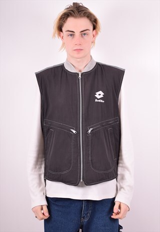 LOTTO MENS VINTAGE REVERSIBLE GILET LARGE GREY 90S
