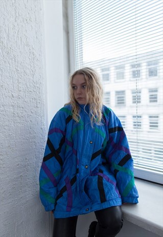 VINTAGE 80'S BLUE HIGH COLLAR PARKA