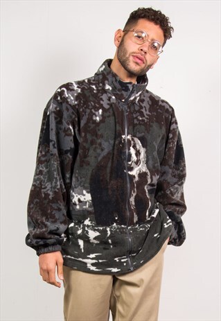 VINTAGE BEAR PRINT WINTER FLEECE ZIP FASTEN