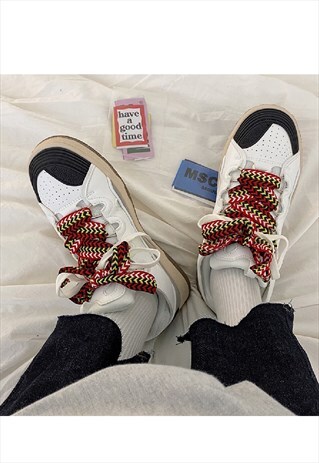 PLATFORM SNEAKERS CUSTOM WIDE LACES TRAINERS IN WHITE