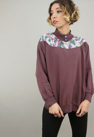 VINTAGE 80S/90S OVERSIZED PURPLE PATTERNED SWEATER TOP