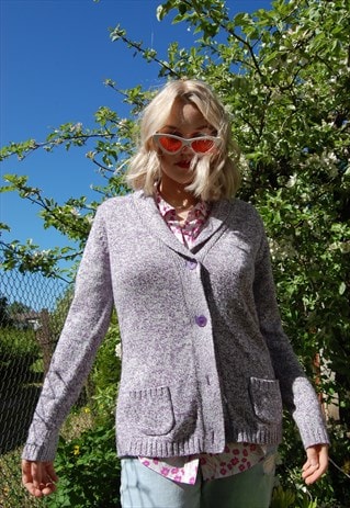 Vintage 80's cute light knitted cardigan warm jumper purple