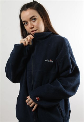 VINTAGE ELLESSE NAVY FULL ZIP FLEECE WITH SPELL OUT