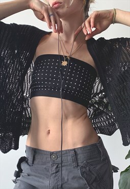 Vintage Y2K Black Bella Hadid Fishnet Knit Cardigan Cape