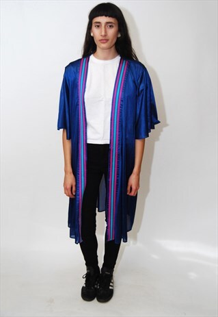 BUTTERFLY SLEEVE ROBE (XL) VINTAGE 70S LOUNGE BLUE KIMONO