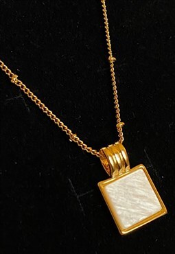 Faux Mother of Pearl Pendant on Bobble Chain, Square