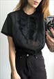 Chiffon Black Ruffled Collar Evening Going Out Top Blouse L