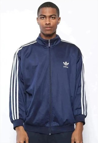 VINTAGE ADIDAS LOGO TRACK JACKET NAVY BLUE