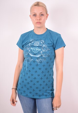 HARD ROCK CAFE WOMENS VINTAGE LONDON T-SHIRT TOP LARGE BLUE