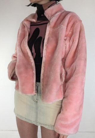 Vintage 90s Jacket Furry Zip Up Fuzzy Y2k 