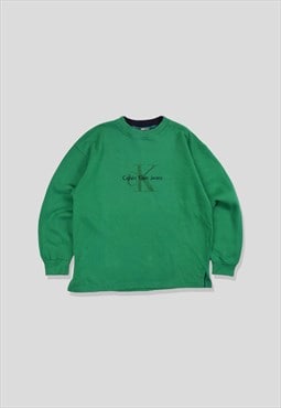 Vintage 90s Calvin Klein Embroidered Logo Sweatshirt Green