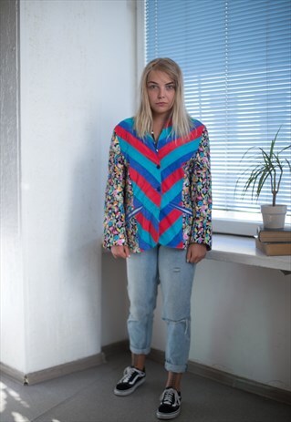 VINTAGE 80'S MULTI COLOUR PATTERNED JACKET