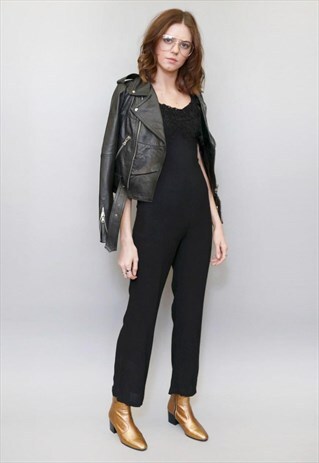 VINTAGE 1980'S BLACK APPLIQUE SPORTSTAFF JUMPSUIT