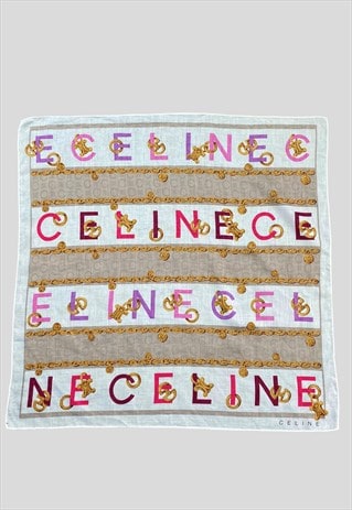 Designer Celine Vintage White Cotton Logo Chain Scarf