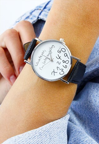 WHITE FACE SILVER FRAME BLACK STRAP WATCH