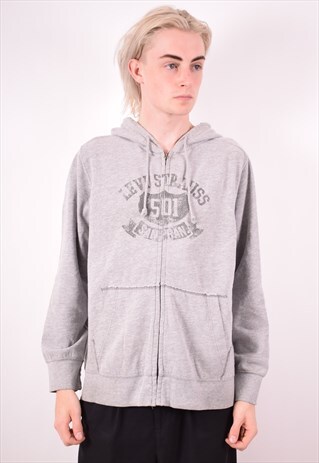 LEVI'S MENS VINTAGE HOODIE JACKET LARGE GREY 90S