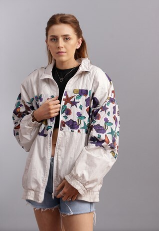 VINTAGE OVERSIZED SHELL PATTERNED BOMBER JACKET Z1058