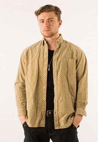 VINTAGE 90S BEIGE CHECKERED CORDUROY SHIRT LARGE
