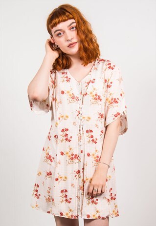 VINTAGE 90'S PINK FLORAL PATTERN TWO LAYER GRUNGE DRESS