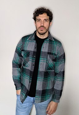 Vintage 90's Green & Grey Check Flannel Overshirt