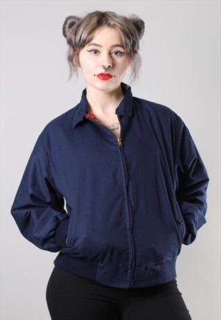 VINTAGE HARRINGTON CHECK LINED JACKET BLACK MEDIUM