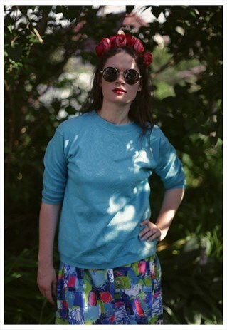 VINTAGE 80'S BRIGHT BLUE BLOUSE