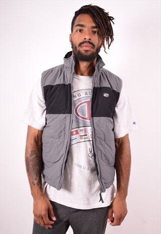 NIKE MENS VINTAGE REVERSIBLE PADDED GILET SMALL GREY 90S