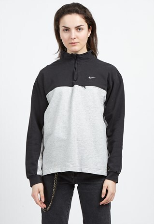 VINTAGE GREY BLACK NIKE 1/4 ZIP PULLOVER SWEATSHIRT