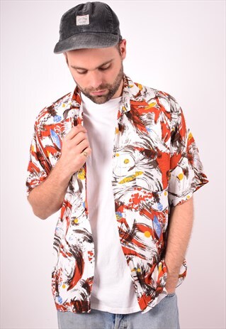 MENS VINTAGE CRAZY PATTERN SHIRT LARGE MULTI 90S