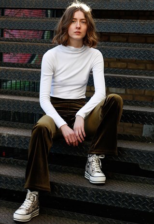 KHAKI VELVET FLARES