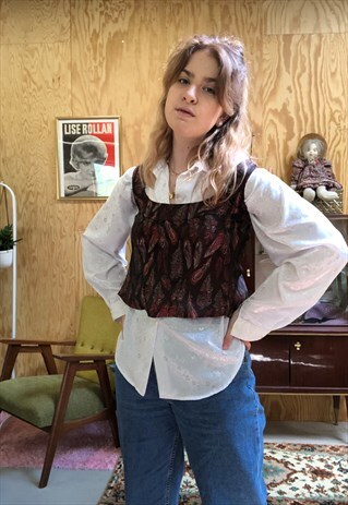 VINTAGE 90S CORSET TOP WITH FEATHER PRINT